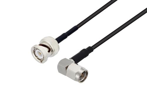 BNC オス 〜 SMA オス 直角ケーブル、RG174 同軸
