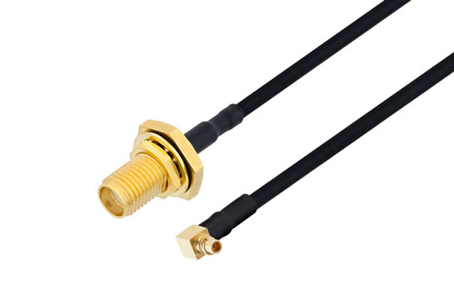SMA メス バルクヘッド 〜 MMCX プラグ 直角ケーブル、PE-SR405FLJ 同軸