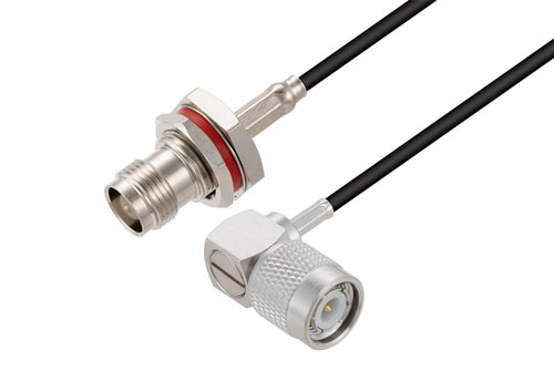 TNC Female Bulkhead to TNC Male Right Angle Cable Using LMR-100 Coax
