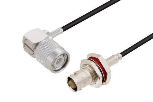 BNC メス バルクヘッド 〜 TNC オス 直角ケーブル、LMR-100 同軸