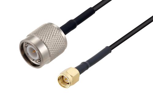 TNC オス 〜 SMA オス ケーブル, LMR-100 同軸 熱収縮チューブ付, 鉛フリーはんだ