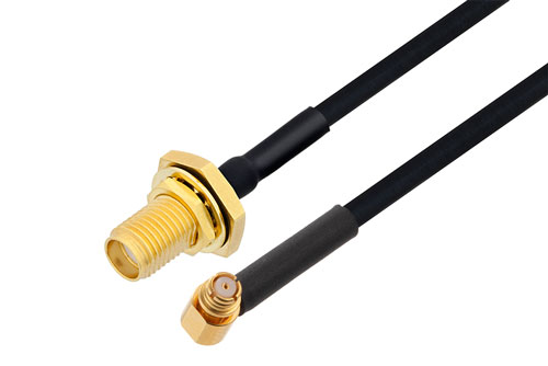 SMP メス直角 〜 SMA メス バルクヘッド ケーブル、PE-SR405FLJ 同軸