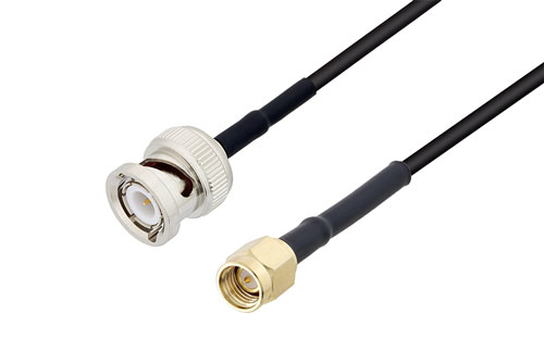 BNC オス 〜 SMA オス ケーブル、LMR-100 同軸 、熱収縮チューブ付