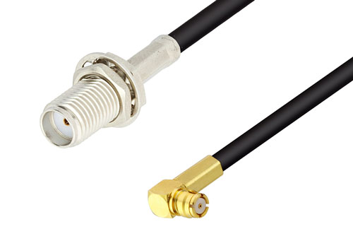 プッシュオン SMP メス直角 〜 SMA メス バルクヘッド ケーブル、LMR-100 同軸