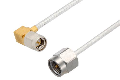 SMA オス直角 ～ SMA オス, ケーブル PE-SR405FL 同軸 , 鉛フリーはんだ
