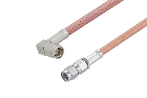 SMA オス 〜 SMA オス直角 ケーブル、RG142 同軸