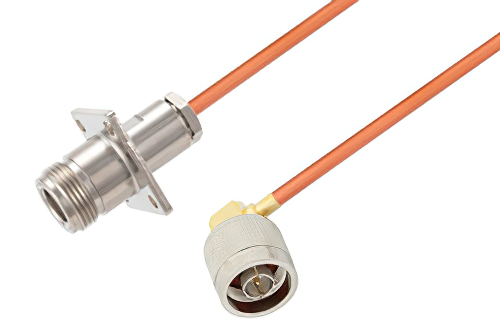 N メス 4 穴フランジ 〜N オス直角 ケーブル、RG402 同軸