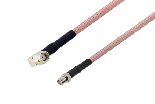 逆極性 SMA オス 直角 ～ 逆極性 SMA メス ケーブル, RG142 同軸, 熱収縮チューブ付