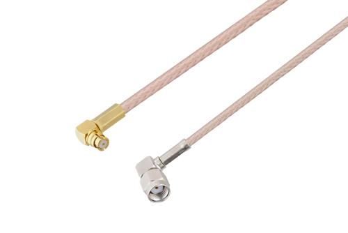 プッシュオン SMP メス 直角 ～ 逆極性 SMA オス 直角 ケーブル, RG316 同軸, 180 度回転角