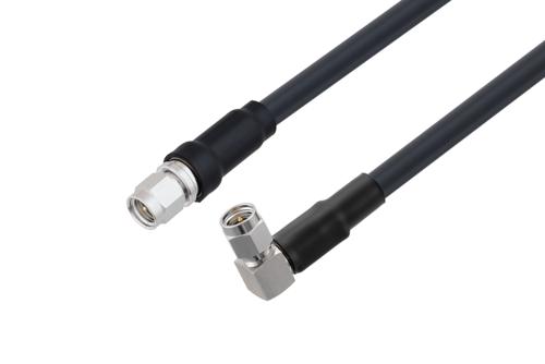 SMA オス ～ SMA オス 直角 低損失ケーブル, LMR-240-UF 同軸, 熱収縮チューブ付, 鉛フリーはんだ