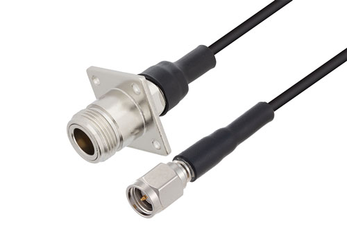 N メス 4 穴フランジ 〜SMA オス ケーブル、RG174 同軸 、熱収縮チューブ付