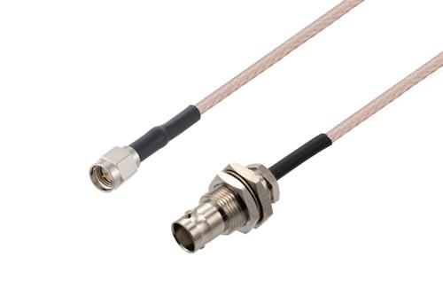 SMA オス 〜 BNC メス バルクヘッド ケーブル、RG316-DS 同軸 、熱収縮チューブ付