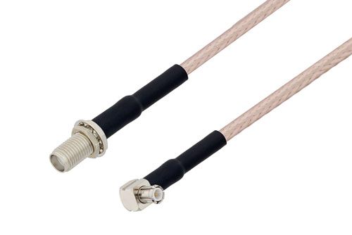 SMA メスバルクヘッド 〜 MCX プラグ 直角 ケーブル、RG316 同軸