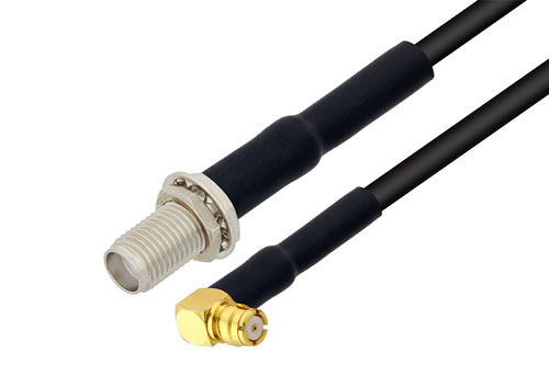 プッシュオン SMP メス直角 〜 SMA メス バルクヘッド ケーブル、LMR-100 同軸