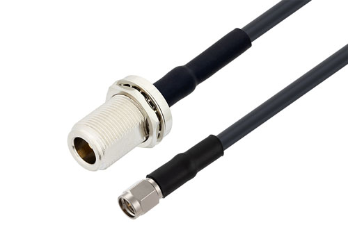 N メスバルクヘッド 〜 SMA オス ケーブル、LMR-195 同軸 、熱収縮チューブ付