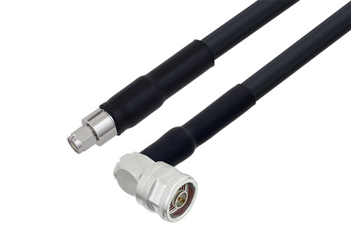 SMA オス 〜 N オス直角 ケーブル、LMR-400-UF 同軸 、熱収縮チューブ付