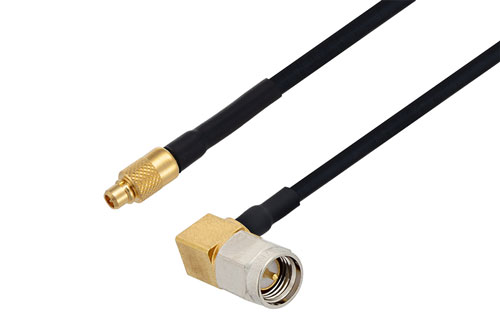 MMCX プラグ 〜 SMA オス直角 ケーブル、PE-SR405FLJ 同軸 、熱収縮チューブ付
