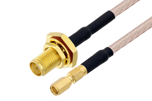 SSMC プラグ 〜 SMA メス バルクヘッド ケーブル、RG316 同軸 、熱収縮チューブ付、鉛フリーはんだ