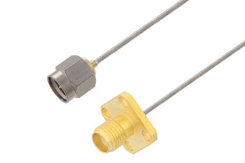 SMA メス 4 穴フランジ 〜SMA オス ケーブル、PE-SR047FL 同軸