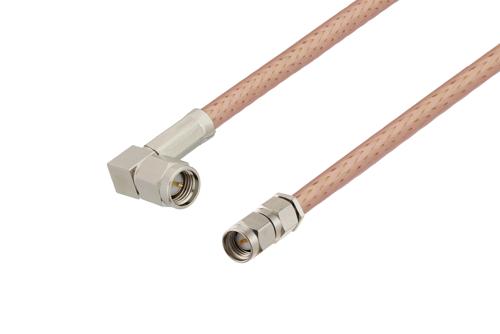 SMA オス直角 〜 SMA オス ケーブル、PE-P195 同軸