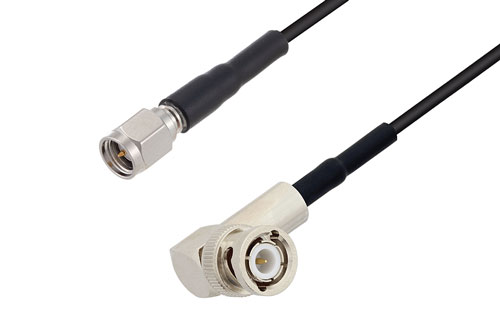 SMA オス 〜 BNC オス直角 ケーブル、LMR-100 同軸 、熱収縮チューブ付