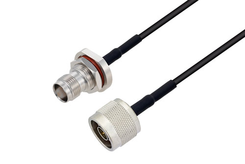 TNC メスバルクヘッド 〜 N オス ケーブル、LMR-100 同軸 、熱収縮チューブ付