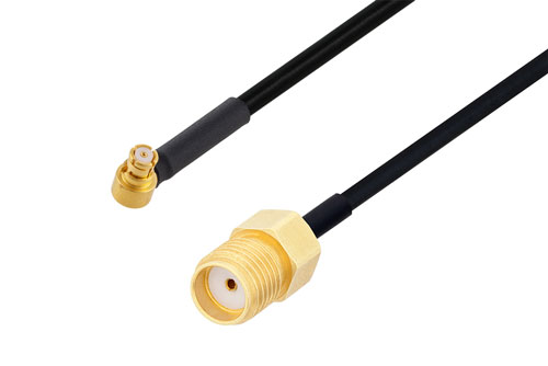 SMP メス直角 〜 SMA メス ケーブル、PE-SR405FLJ 同軸 、熱収縮チューブ付