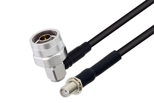 SMA メスバルクヘッド 〜 N オス直角 ケーブル、PE-C195 同軸