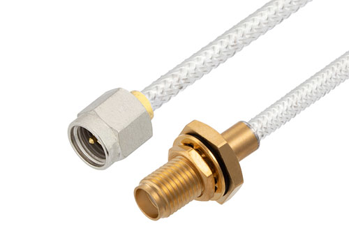SMA メスバルクヘッド 〜 SMA オス ケーブル、PE-SR402FL 同軸