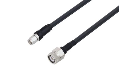 SMA オス 〜 TNC オス ケーブル, LMR-240-UF 同軸 熱収縮チューブ付, 鉛フリーはんだ