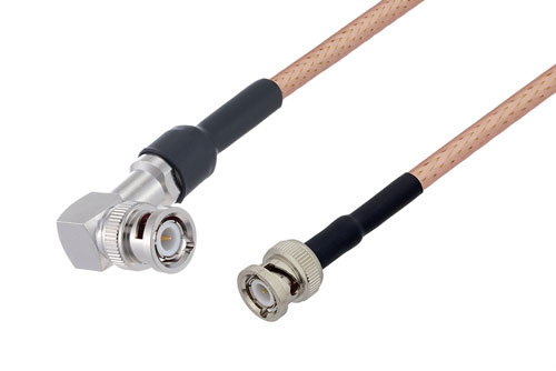 BNC Male Right Angle to BNC Male Cable Using PE-P195 Coax with HeatShrink