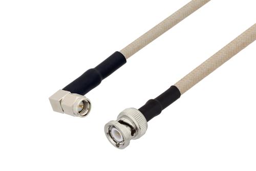 SMA Male Right Angle to BNC Male Cable Using RG141 Coax with HeatShrink
