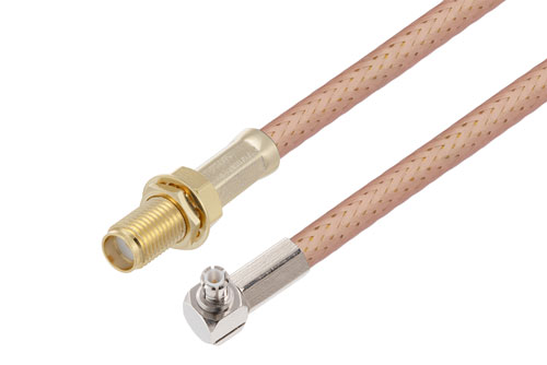 MCX Plug Right Angle to SMA Female Bulkhead Cable Using PE-P195 Coax