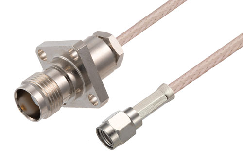 TNC Female 4 Hole Flange to Reverse Polarity SMA Male Cable Using RG316-DS Coax