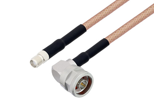 N Male Right Angle to SMA Female Cable Using PE-P195 Coax with HeatShrink