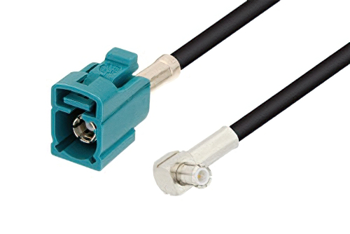 Water Blue FAKRA Jack to MCX Plug Right Angle Cable Using PE-C100-LSZH Coax