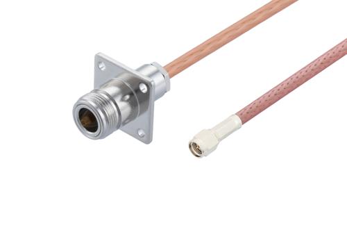 N Female 4 Hole Flange to SMA Male Cable Using RG142 Coax