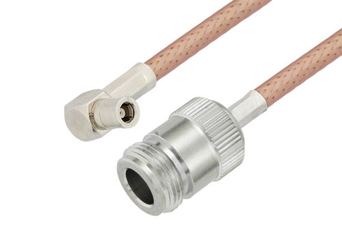 N Female to SMB Plug Right Angle Cable Using PE-P195 Coax