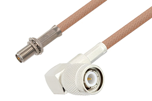 Reverse Polarity SMA Female Bulkhead to TNC Male Right Angle Cable Using RG400 Coax