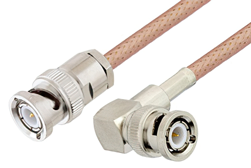 BNC Male to BNC Male Right Angle Cable Using PE-P195 Coax