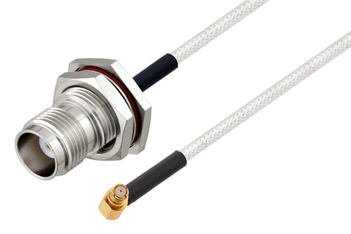 TNC Female Bulkhead to SMP Female Right Angle Cable Using PE-SR405FL Coax
