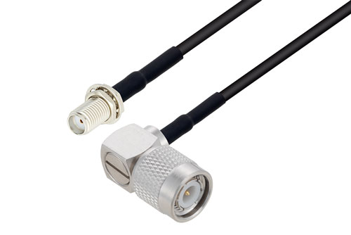 SMA メス バルクヘッド ～ TNC オス直角 低損失ケーブル LMR-100 同軸, 熱収縮チューブ