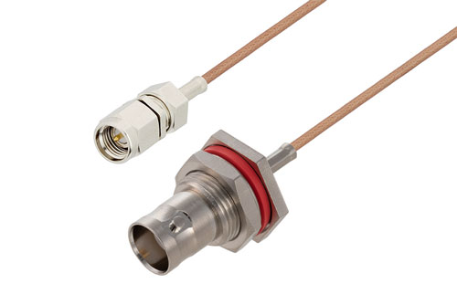 SMA オス ～  BNC メス バルクヘッド, ケーブル RG178 同軸