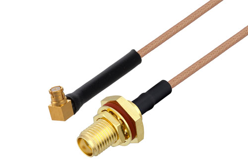 SMA メス バルクヘッド ～ SMP メス 直角, ケーブル RG178 同軸, 熱収縮チューブ