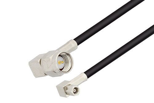 SMC プラグ 直角 ～ SMA オス直角 低損失ケーブル LMR-100 同軸 , 鉛フリーはんだ