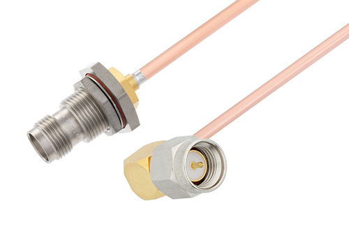 TNC メス バルクヘッド ～ SMA オス直角, ケーブル RG402 同軸