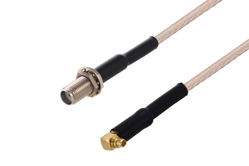 SMA メス バルクヘッド ～ MMCX プラグ 直角 ケーブル 12 インチ長,  RG316-DS 同軸