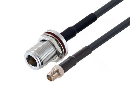 逆極性 SMA ジャック ～ N メス バルクヘッド 低損失 ケーブル,  LMR-195 同軸,  熱収縮チューブ付