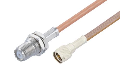 Mini UHF メス バルクヘッド ～ プッシュオン Mini UHF オス, ケーブル RG400 同軸
