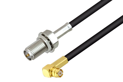 プッシュオン SMP メス 直角 ～ 逆極性 SMA ジャック バルクヘッド 低損失 ケーブル,  LMR-100 同軸
